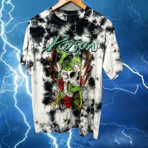 Black & White Tie Dye Poison Band T shirt 80s Sz L